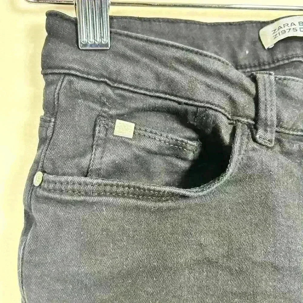 ZARA DENIM Black Skinny Mid Rise Jeans Minimalist Tapered Jeggings Women 4 - Picture 5 of 10